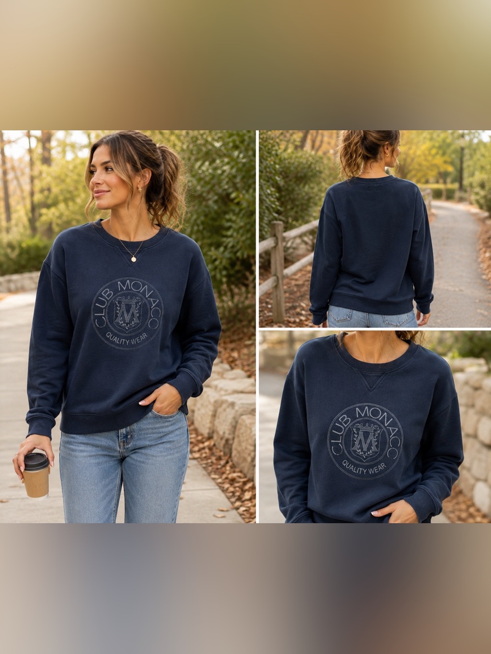 Club Monaco Heritage Navy Logo Crewneck Sweatshirt Size Large